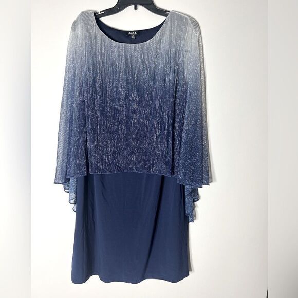 NWT SLNY WOMENS METALLIC CAPE MINI TWO PIECE DRESS navy silver size 18 N… - Picture 11 of 14